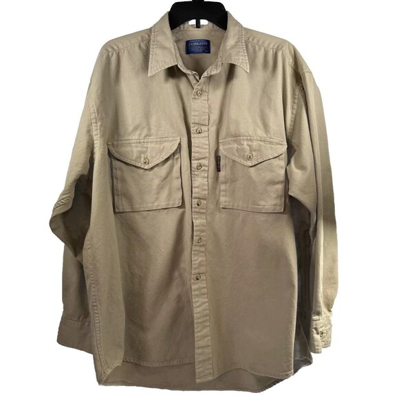 Pendleton Men’s Vintage Button Down Work Shirt Cotton Pockets Y2K Tan Canvas XL - Picture 1 of 12